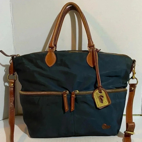 Dooney Bourke navy blue nylon satchel handbag - Picture 1 of 13